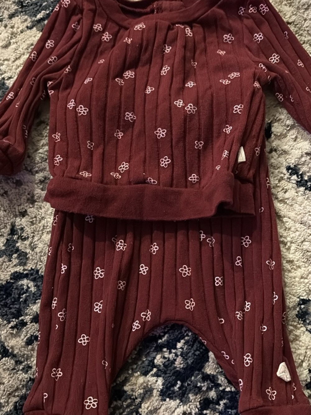 Kids Ribbed Two-Piece Set in Deep Maroon